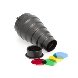 Bessel Small S-Fit snoot with honeycomb grid and 4 coloured gels.