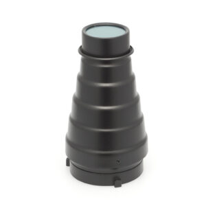 Alternative view of Bessel Small S-Fit snoot with honeycomb grid and 4 coloured gels.